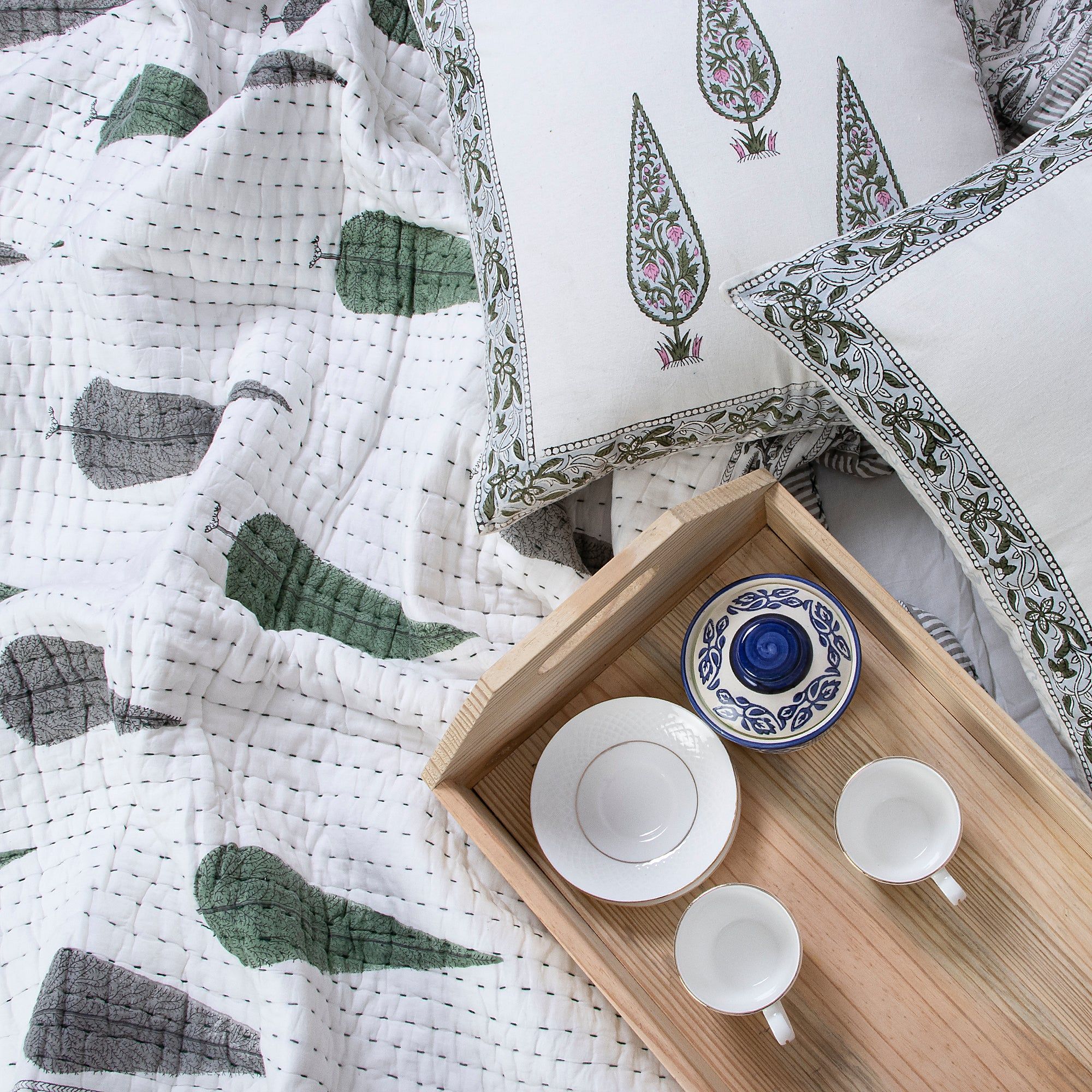 Hand Block Print Kantha Cotton Single & Double Bed Blanket Quilt